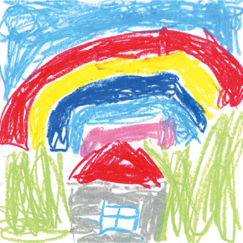 おうちから虹をみてる絵