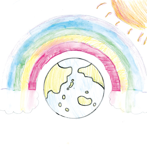 小さな世界と太陽にてらされた大きなにじ