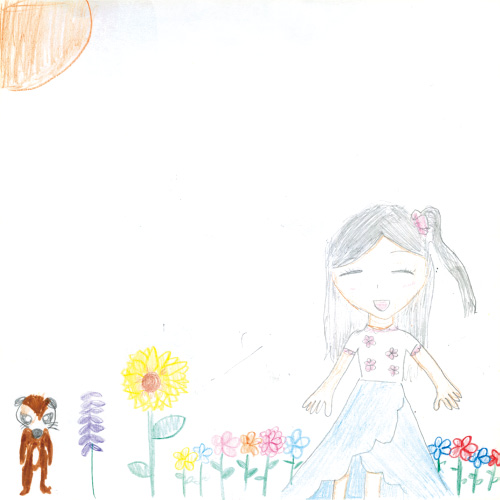 お花畑と大好きなペット