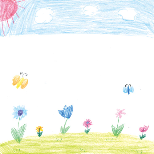 たくさんの花とちょうちょ