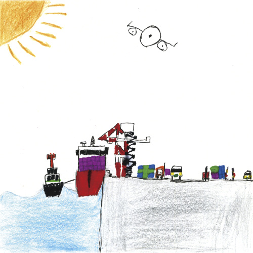 自分で考えた町の港（イメージ）