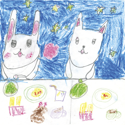 うさぎとねこのごちそう