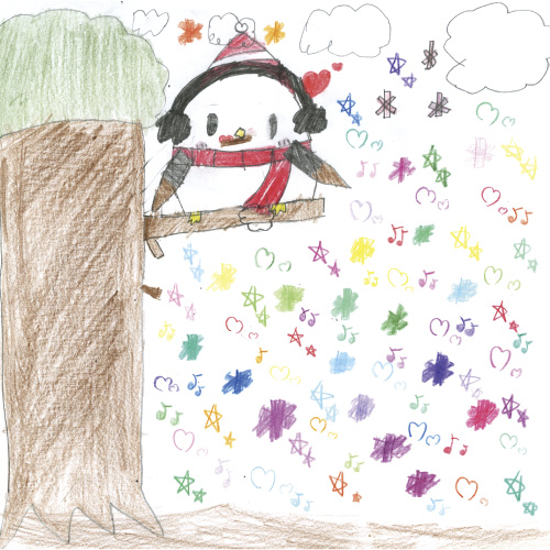 レインボーな雪の中のシマエナガ