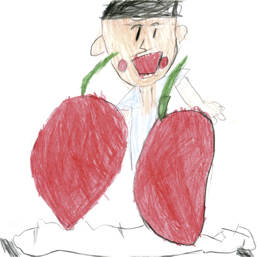 さくらんぼを食べるぼく